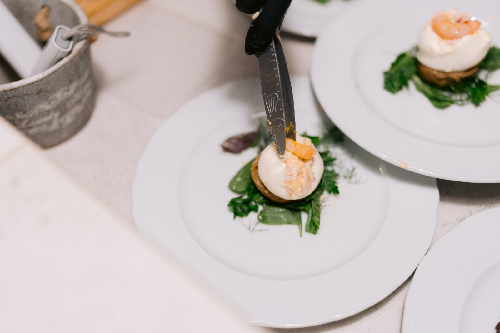 Burrata with red prawn, finished