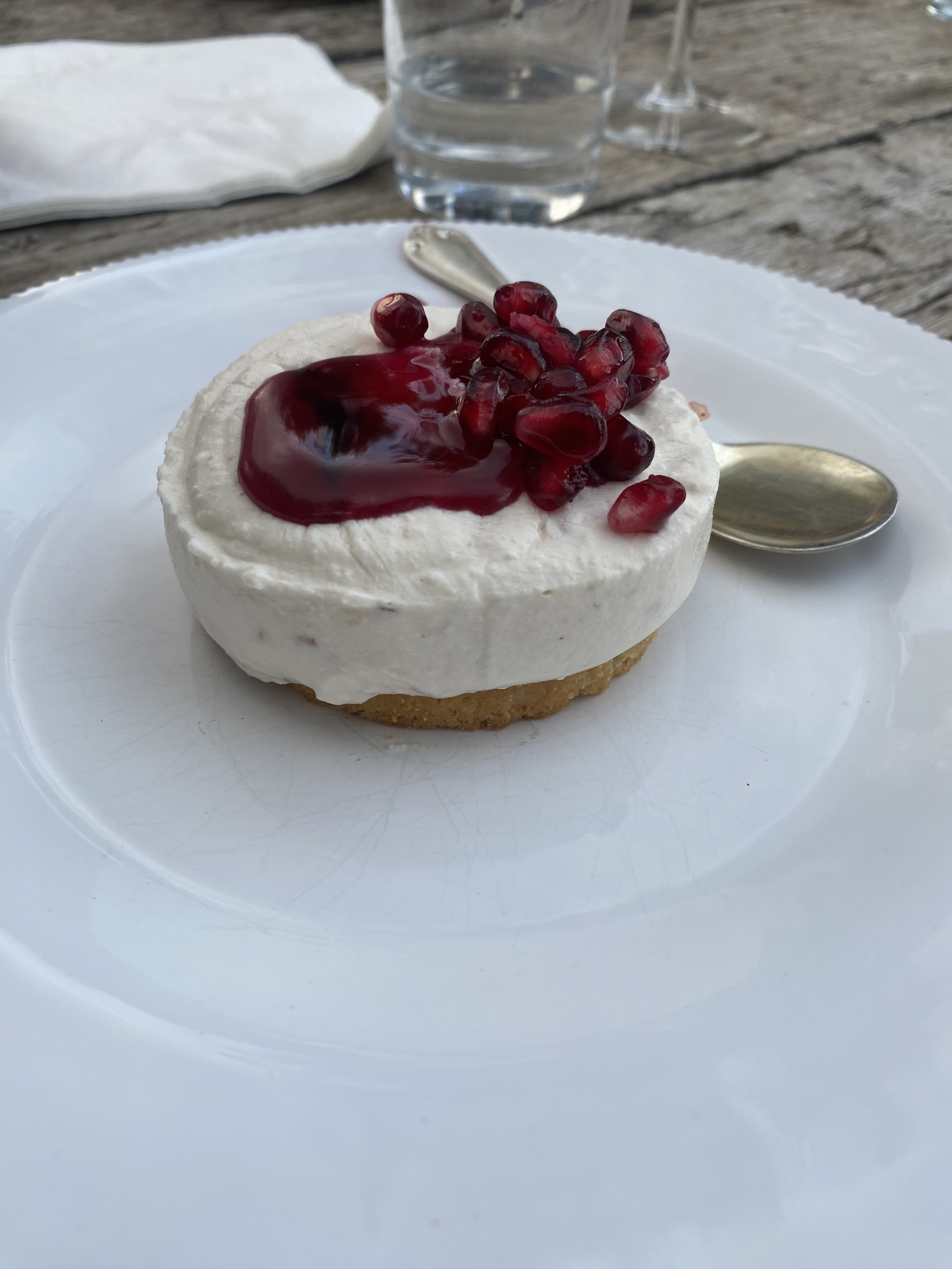 Fake cheesecake with pomegranate