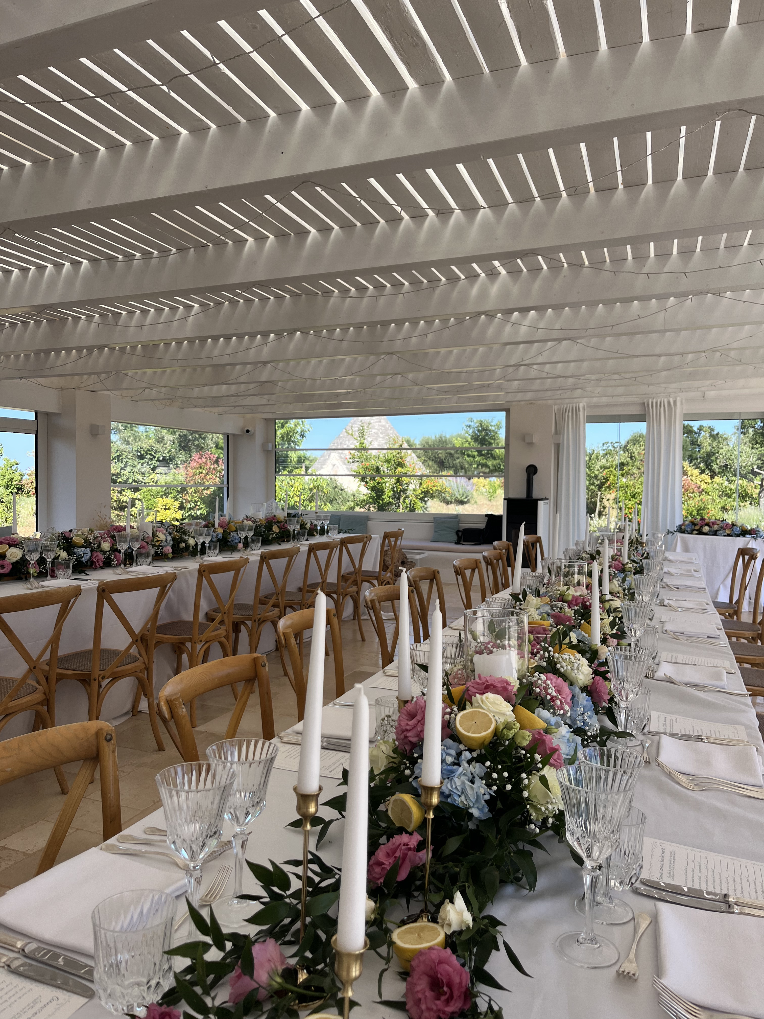 The dining room set for the wedding lunch